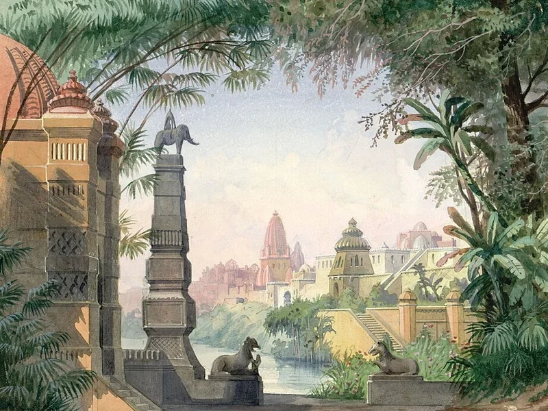 1829-Augusto Ferri - Davanti al tempio di Indra, a Lahore